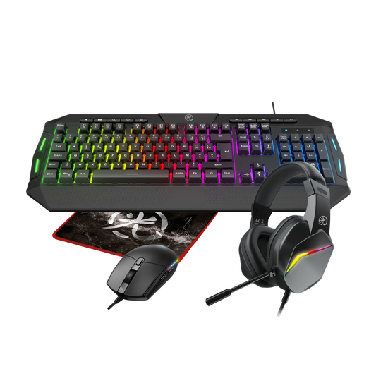 Pack RGB 4en1 pour PC : Clavier + Souris + Tapis de souris + Casque